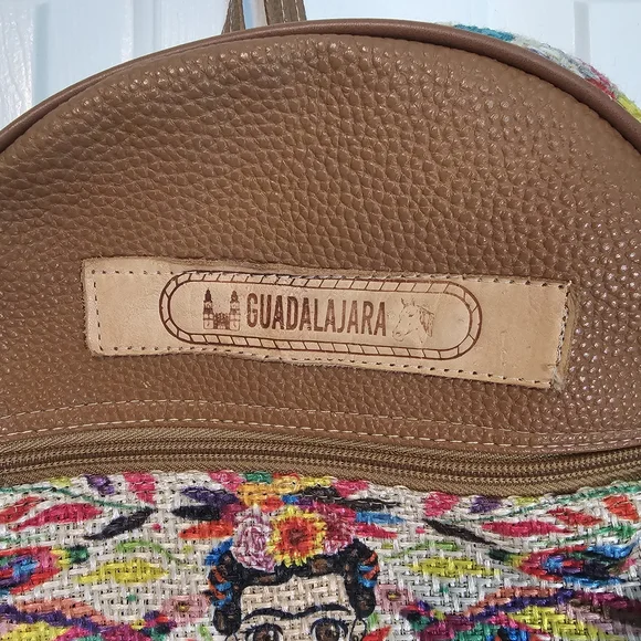 Embroidered Frida Kahlo Small Backpack Mexicana Multicolored and Tan OS - Picture 2 of 10